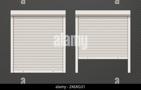 White closed and ajar roller garage shutter door with realistic texture mockup Stock Vector
