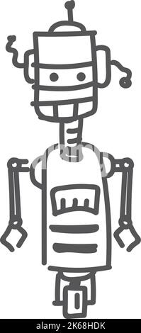 Hand drawn robot. Cute mechanical cyborg character Stock Vector