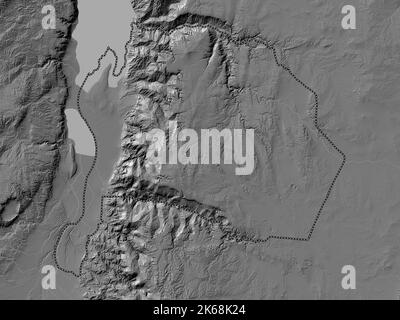 Karak, province of Jordan. Bilevel elevation map with lakes and rivers Stock Photo