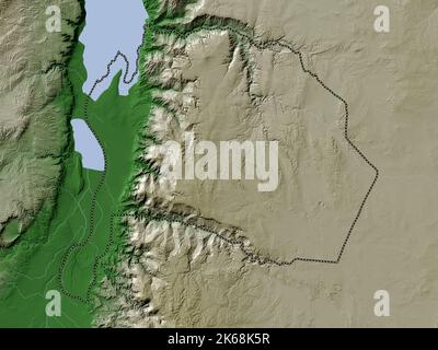 Karak, province of Jordan. Elevation map colored in wiki style with lakes and rivers Stock Photo