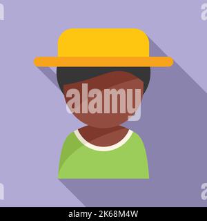 African man in hat icon flat vector. Work adult. Happy man Stock Vector