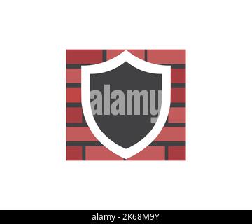 Shield with brick wall, Password protection logo design. Data protection symbol. Firewall logo. Network protection vector design and illustration. Stock Vector