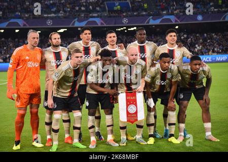 Naples, Italy. 12th Oct, 2022. the formation of ajax during the Uefa Champions League SSC Napoli and AFC Ajax at Diego Armando Maradona Stadium Credit: Independent Photo Agency/Alamy Live News Stock Photo