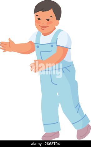 Baby boy walking. First steps. Smiling kid isolated on white background Stock Vector