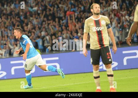 Naples, Italy. 12th Oct, 2022. during the Uefa Champions League SSC Napoli and AFC Ajax at Diego Armando Maradona Stadium Credit: Independent Photo Agency/Alamy Live News Stock Photo