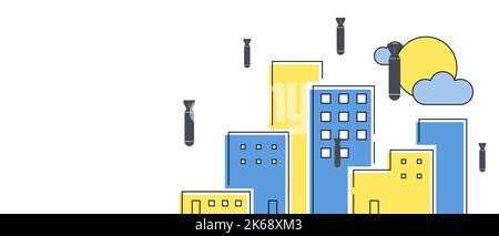 Concept of a fire in the city. Destruction due to the fall of the rocket Stock Vector