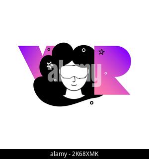 VR icon with face in augmented glasses, Virtual reality Stock Vector