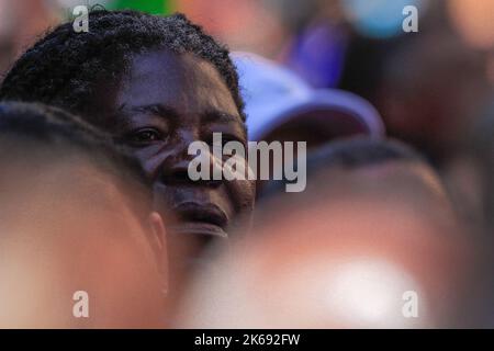 Belo Horizonte, Brazil. 12th Oct, 2022. Supporters of Brazilian President Bolsonaro, who is running for re-election, attend an event at the Evangelical Church where Bolsonaro was blessed. Bolsonaro will face leftist former President Lula da Silva in the Oct. 30 runoff election. Credit: Rodney Costa/dpa/Alamy Live News Stock Photo