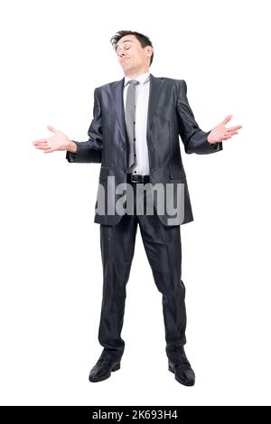 Confident man in elegant suit. White background. Stock Photo