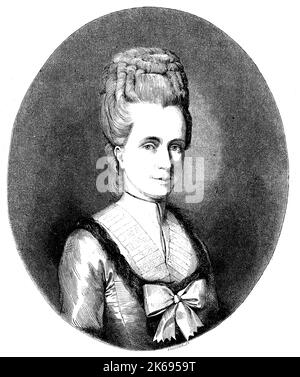 Digital improved reproduction, Anne Louise Germaine de Stael-Holstein, born 1766, died 1817, commonly known as Madame de Stael, was a French woman of letters and historian, original woodprint from th 19th century Stock Photo