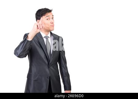 Smart man in formal wear pointing up Stock Photo