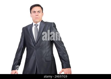 Surprised man in suit looking at camera Stock Photo