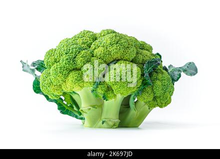 The inflorescence of ripe green broccoli is isolated on a white background. Stock Photo