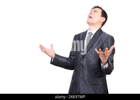 Man in suit suffering with closed eyes Stock Photo