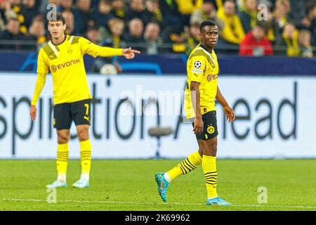 Dortmund, Deutschland. 06th Sep, 2022. firo : October 11th, 2022, football, soccer, CL, UEFA Champions League, season 2022/2023, group stage, group G, BVB, Borussia Dortmund - FC Sevilla Youssoufa Moukoko (Borussia Dortmund) full figure, Credit: dpa/Alamy Live News Stock Photo