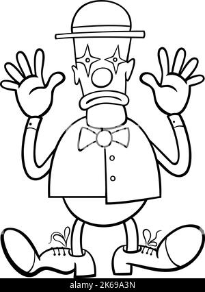 Black and white cartoon illustration of funny clown or mime comic character coloring page Stock Vector