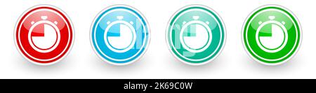 Clock, watch, stopwatch vector icons, colorful glossy buttons on white Stock Vector