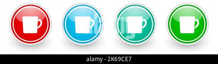 Drink, cup of coffee vector icons, colorful glossy buttons on white Stock Vector