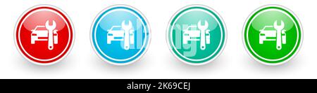 Auto service vector icons, colorful glossy buttons on white Stock Vector