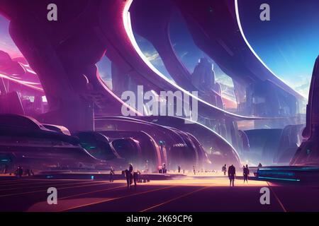 Make a futuristic cyberpunk city art sci fi background art by