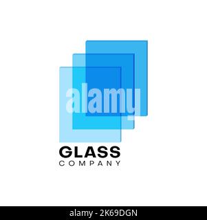 Glass icon, isolated vector emblem with blue transparent rectangular layers. Glass company branding element in trendy style. Logotype for web and ui design, mobile app and business promotion Stock Vector