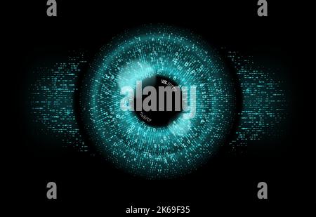 Digital eye, data network and cyber security technology, secure surveillance. Vector digital eye in binary code, internet tech and cyberspace security, HUD virtual monitoring or surveillance scanner Stock Vector