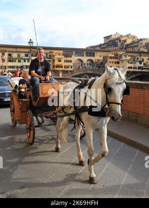 Horse carriage at the Ponte Vecchio bridge, Florence Stock Photo