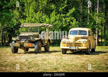 28 august 2022 Villa Varda Brugnera Italy: Military-historical reconstruction of the First World war. Exhibition of vintage military vehicles Stock Photo