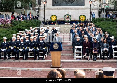 New York, USA. October 12, 2022, New York City, New York, United States: New York City Mayor ERIC ADAMS (D) speaking at New York City Fire Department's (FDNY) annual Memorial Day ceremony. (Credit Image: © Michael Brochstein/ZUMA Press Wire) Credit: ZUMA Press, Inc./Alamy Live News Stock Photo