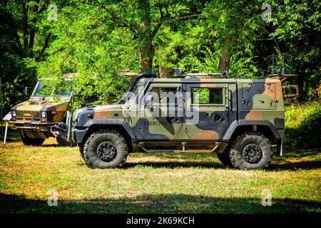 28 august 2022 Villa Varda Brugnera Italy: Military-historical reconstruction. exhibition of italian military vehicle Stock Photo