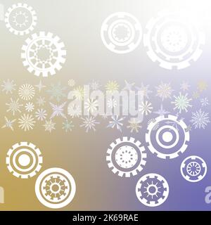 white snowflakes of various shapes, similar to a gear greeting card Stock Vector