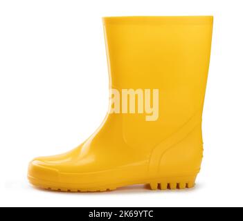 yellow rubber boot isolated on white background. Stock Photo