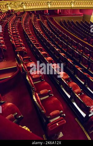 seating in the orchestra section of the Palais Garnier Opera House Paris, France Stock Photo