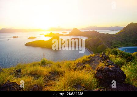 Panoramic view of majestic Padar Island during magnificent sunset Stock Photo