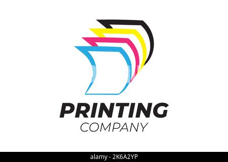 Printing Company Logo Design with Outline Cmyk Pages Stock Vector