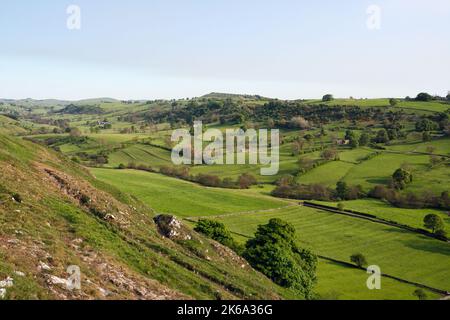 Upper Dovedale in Derbyshire Peak District National park England UK, English rural countryside landscape, Hilly farmland British countryside fields Stock Photo