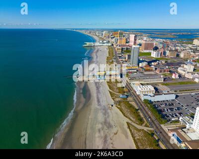 Atlantic City aerial view including Atlantic Palace, Claridge Hotel and Ballys at Boardwalk in Atlantic City, New Jersey NJ, USA. Stock Photo