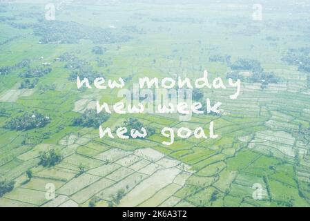 Inspirational quote - New Monday,new week, new goal. Blurry retro style background. Stock Photo