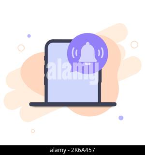 Smartphone with alarm clock reminder message on screen. New notice on the phone. Alert notification with notification bell. Important reminder Stock Vector