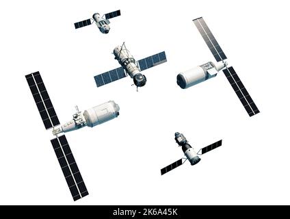 Chinese Space Station Tiangong 2022, exploded view. Stock Photo