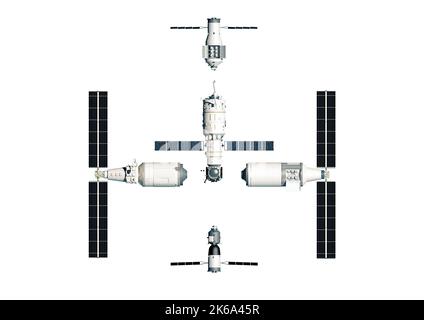 Chinese Space Station Tiangong 2022, exploded view Stock Photo - Alamy