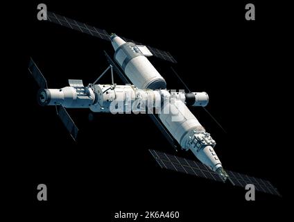 Chinese Space Station Tiangong 2022, complete view. Stock Photo