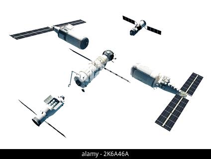 Chinese Space Station Tiangong 2022, exploded view. Stock Photo