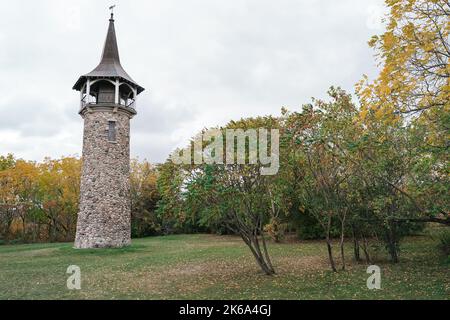 The Waterloo Pioneer Memorial Tower was built in 1926 in Kitchener to commemorate the arrival of the Pennsylvania Dutch to Southwestern Ontario. Stock Photo