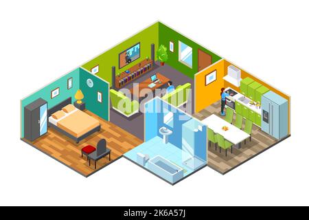 A vector illustration of Isometric Home Indoor Stock Vector