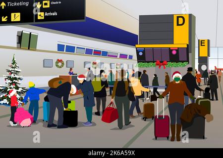 A vector illustration of Airport Scene During Holiday Season Travel Stock Vector