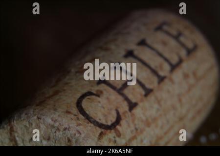 The word Chile written on a cork close up Stock Photo