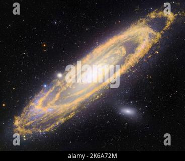 Visible Light-Infrared composite of Messier 31, the Andromeda Galaxy. Stock Photo