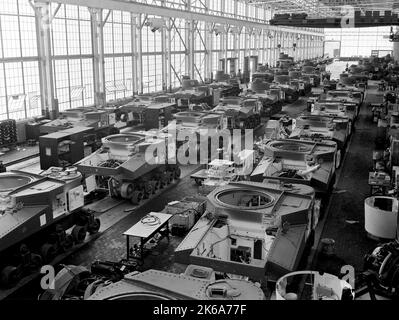 M3 tanks being manufactured during World War II. Stock Photo