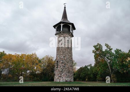 The Waterloo Pioneer Memorial Tower was built in 1926 in Kitchener to commemorate the arrival of the Pennsylvania Dutch to Southwestern Ontario. Stock Photo